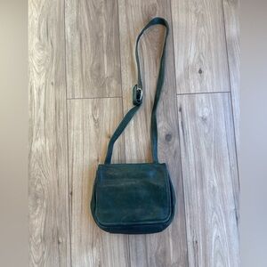 Tignanello Vintage Dark Green Cross Body Bag With Pockets Gold Hardware
